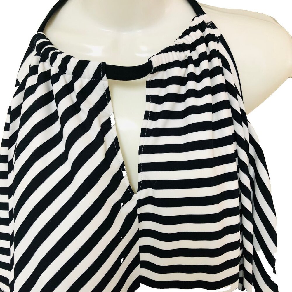 Kono Sol Womens Swim Halter Top Black White Stripe Underwire Open Back 3X - Picture 2 of 7